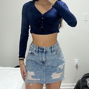 Pacsun blue distressed denim skirt 24waist